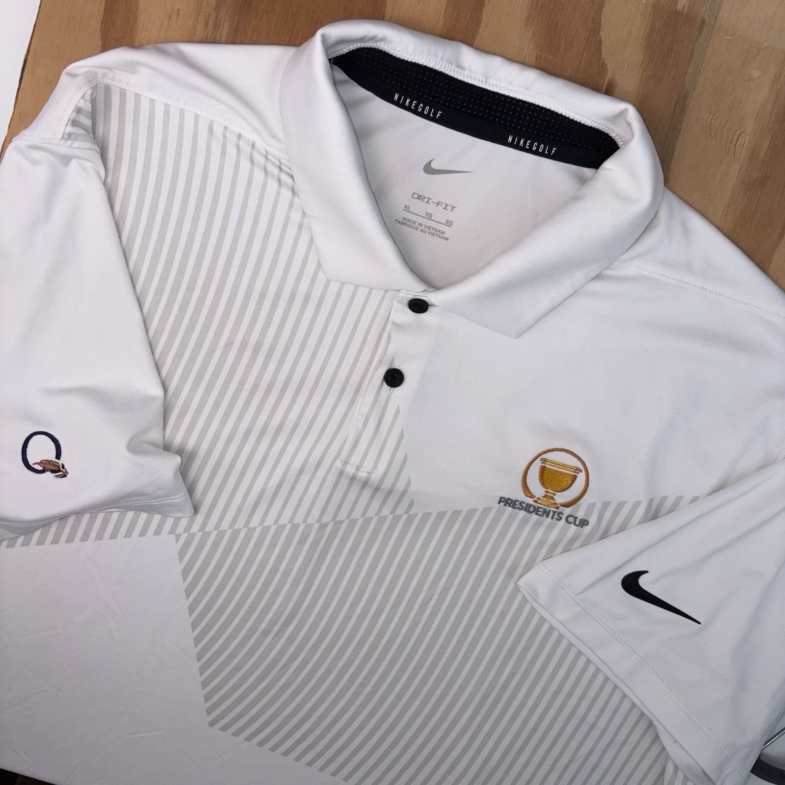 Nike Gold Presidents Cup Quail Hollow Club Polo White Xl Dri Fit Stretch Pga